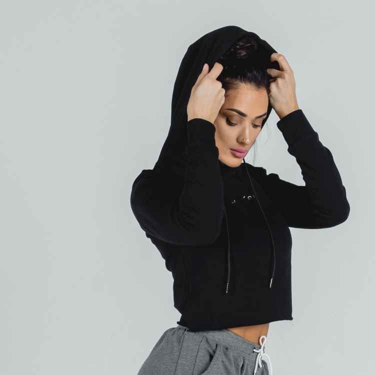 SHE-WOLF CROP HOODIE - BLACK